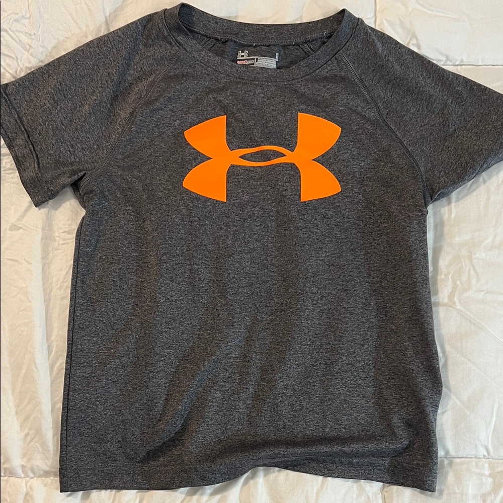 Under Armour Kids Charcoal and Neon Orange Tee